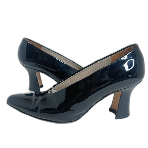 y2k Via Spiga Black Patent Leather Pointed Toe Heels Vintage Pumps Size 7 - Picture 1 of 9